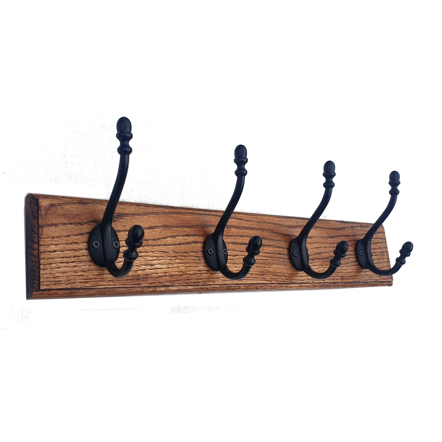 Solid Oak Wooden Coat Rack in multiple sizes - Teak finish  Hooks Knobs 