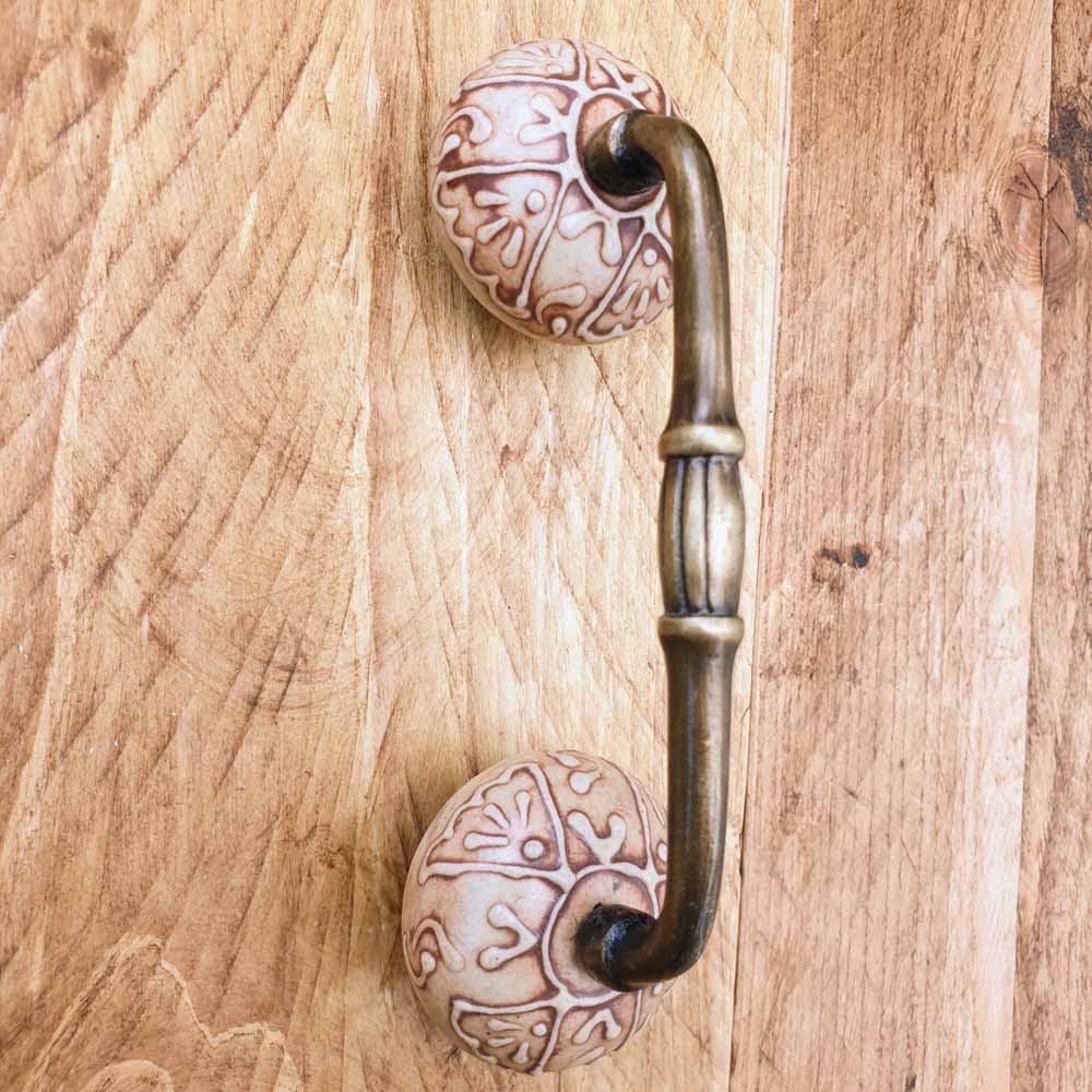 Embossed Ceramic Knobs Cabinet Door Handle  Hooks Knobs 