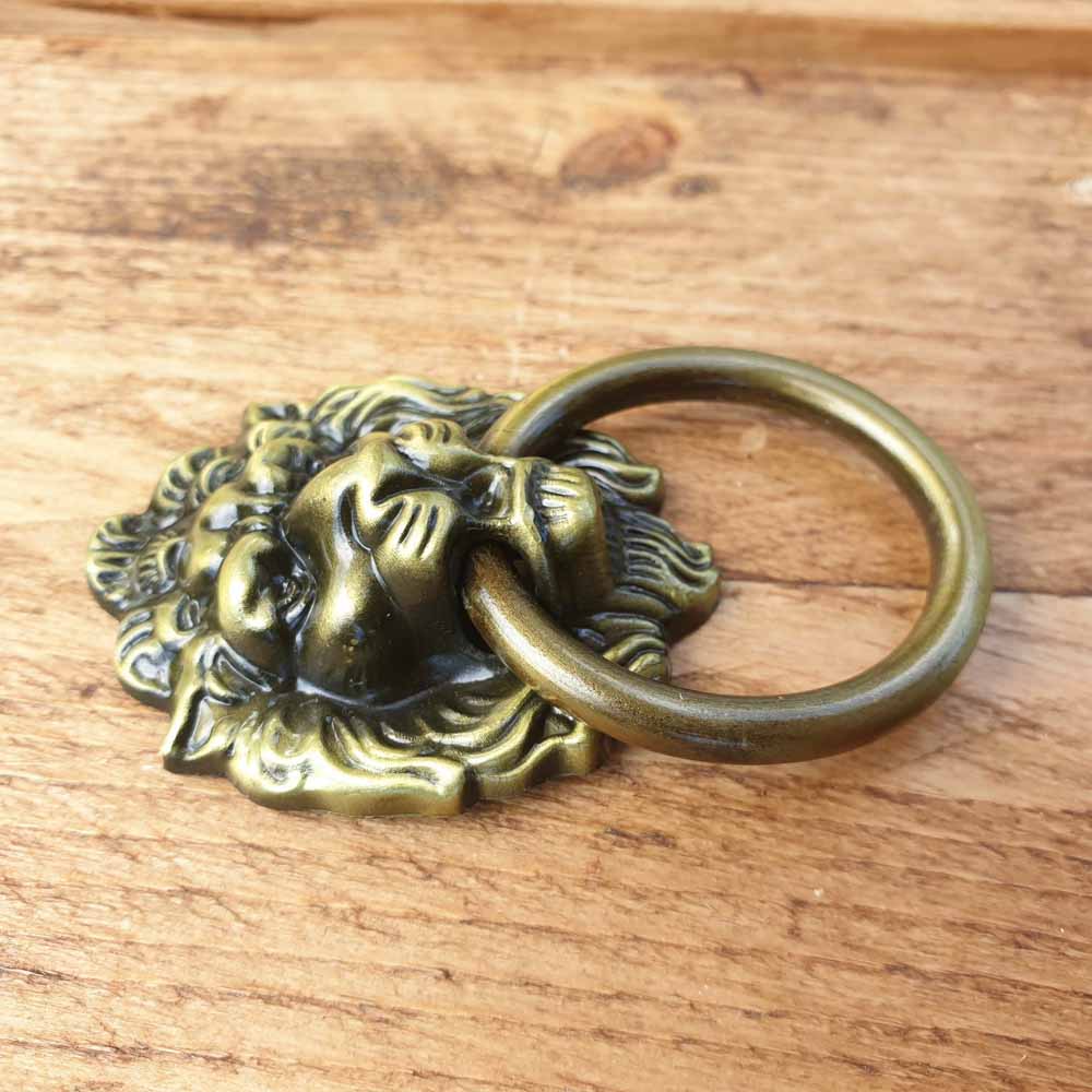 Lion Metal Ring Pull Handle - 2 colours available  Hooks Knobs 
