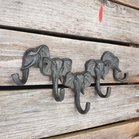 Cast Iron 5 Elephant Head / Trunk Hook  Hooks Knobs 