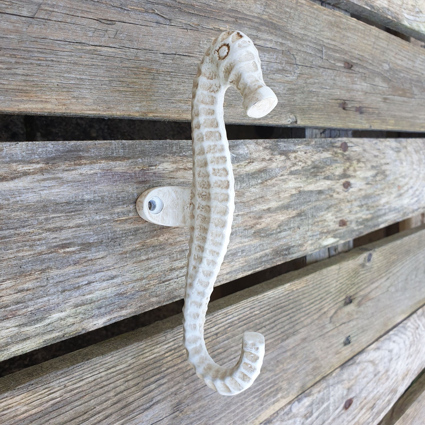 Long Seahorse Single Wall Hook - Distressed White  Hooks Knobs 