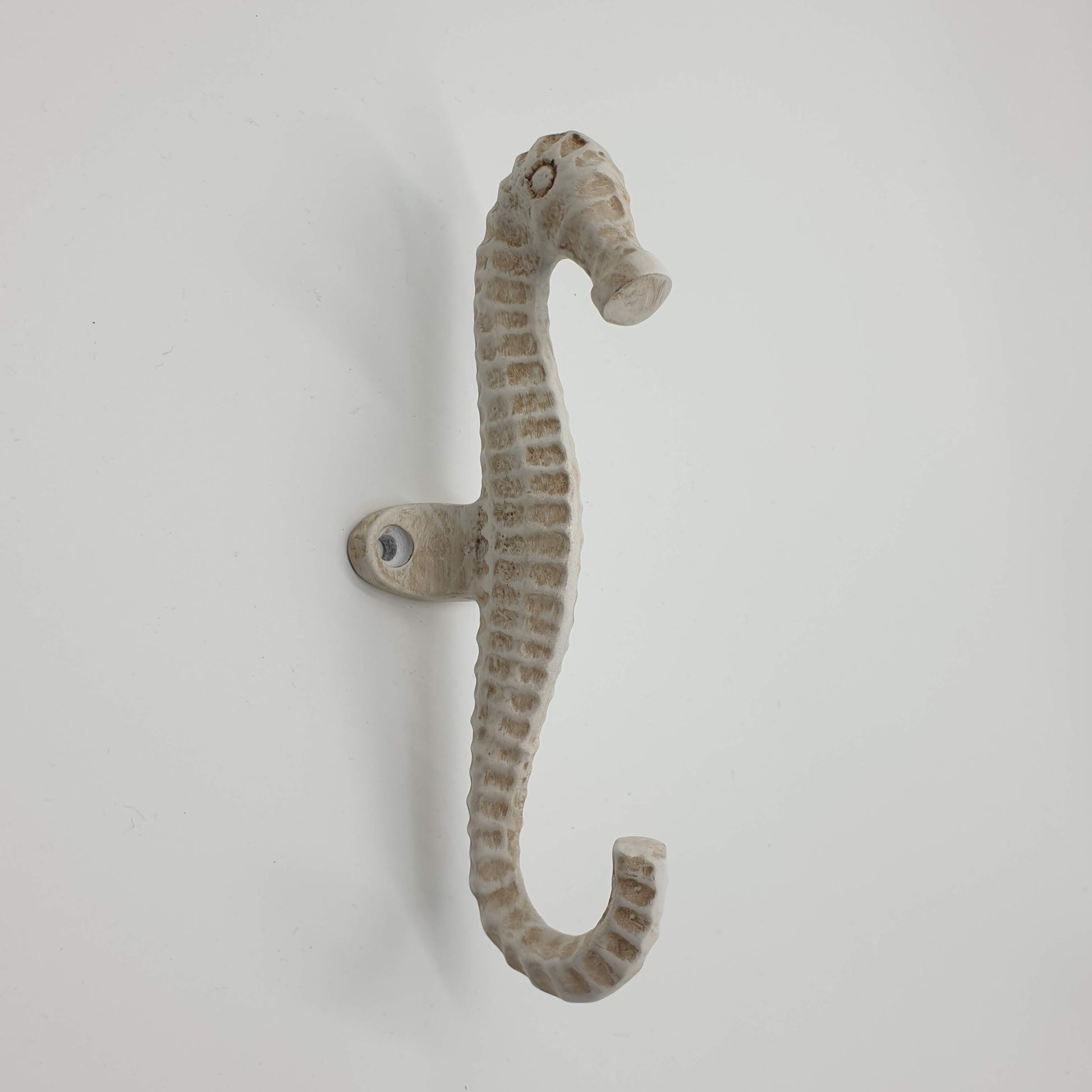 Long Seahorse Single Wall Hook - Distressed White  Hooks Knobs 