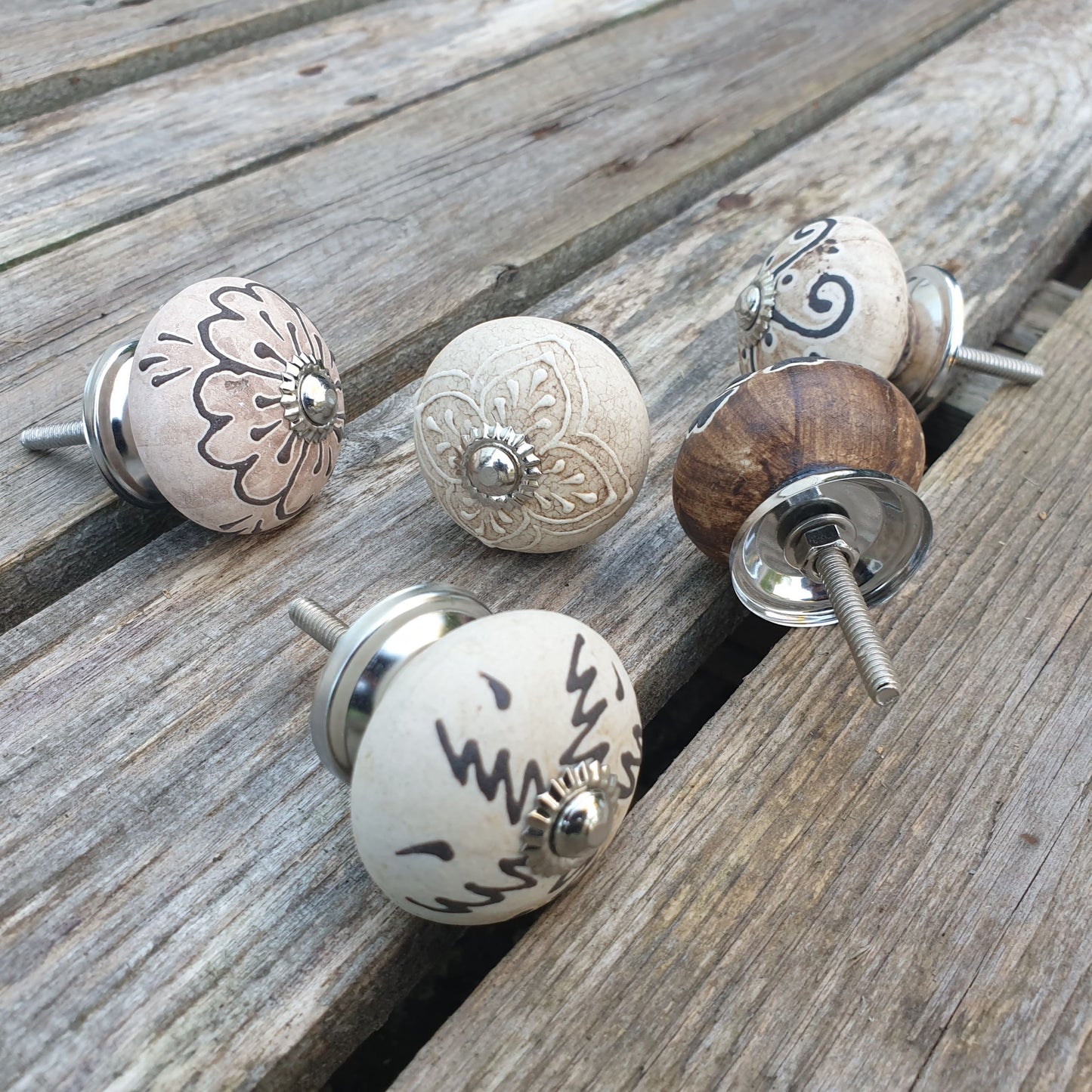 Ceramic Door / Drawer Knobs - Set of 5  Hooks Knobs 