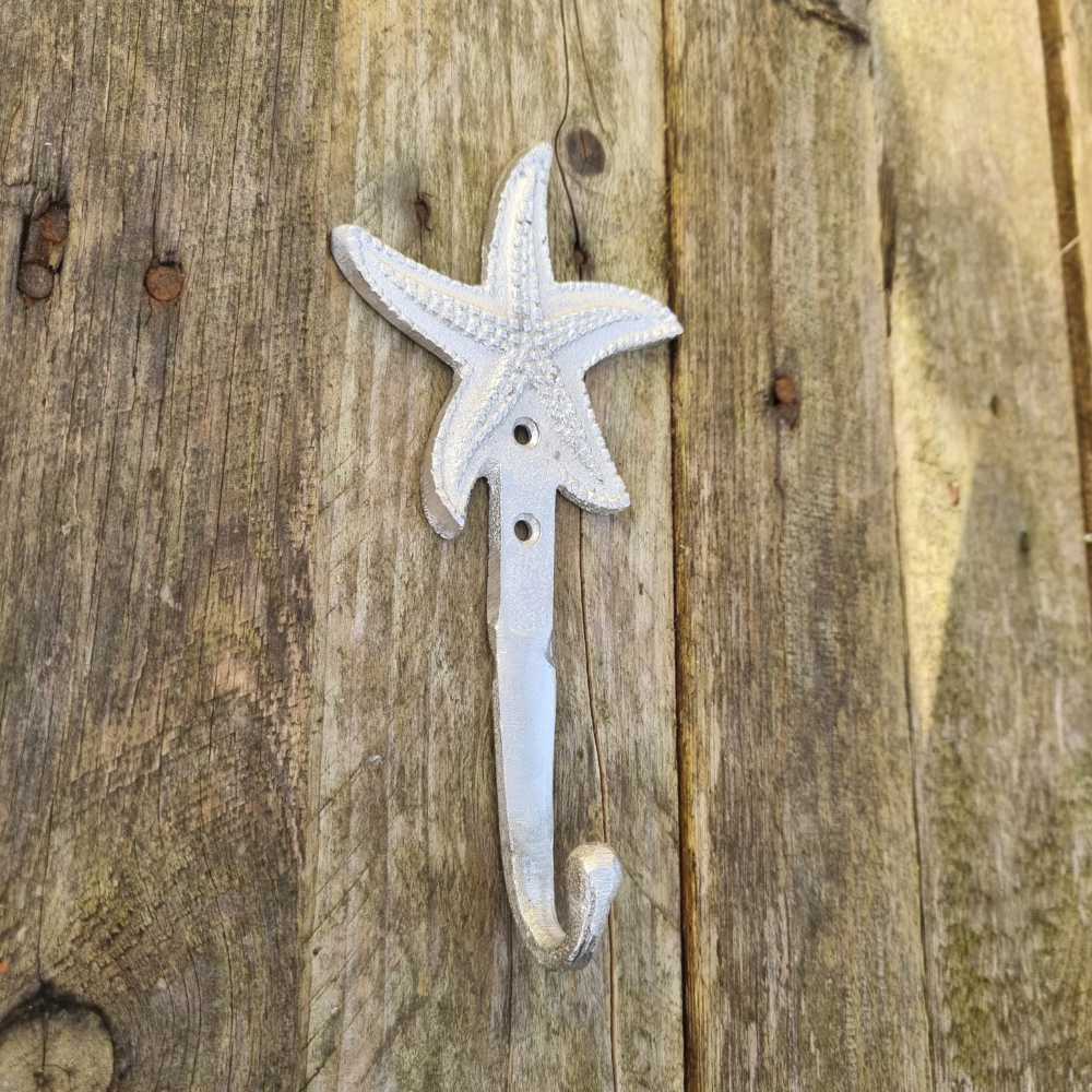 Starfish Wall Hook - Silver finish Hooks Knobs