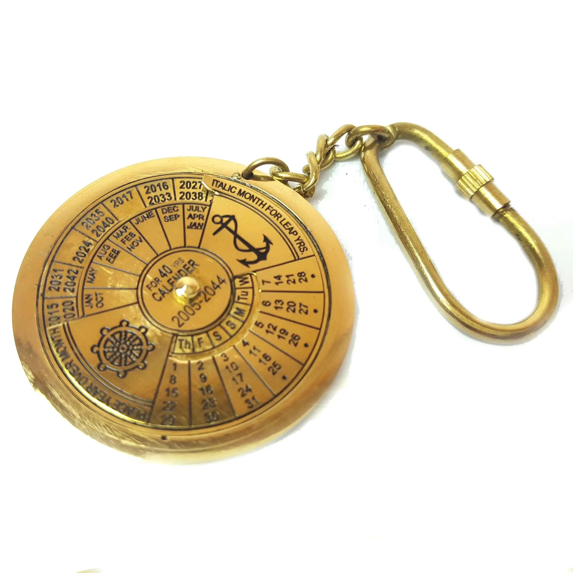 40 year Calendar Solid Brass Nautical Keyring  Hooks Knobs 