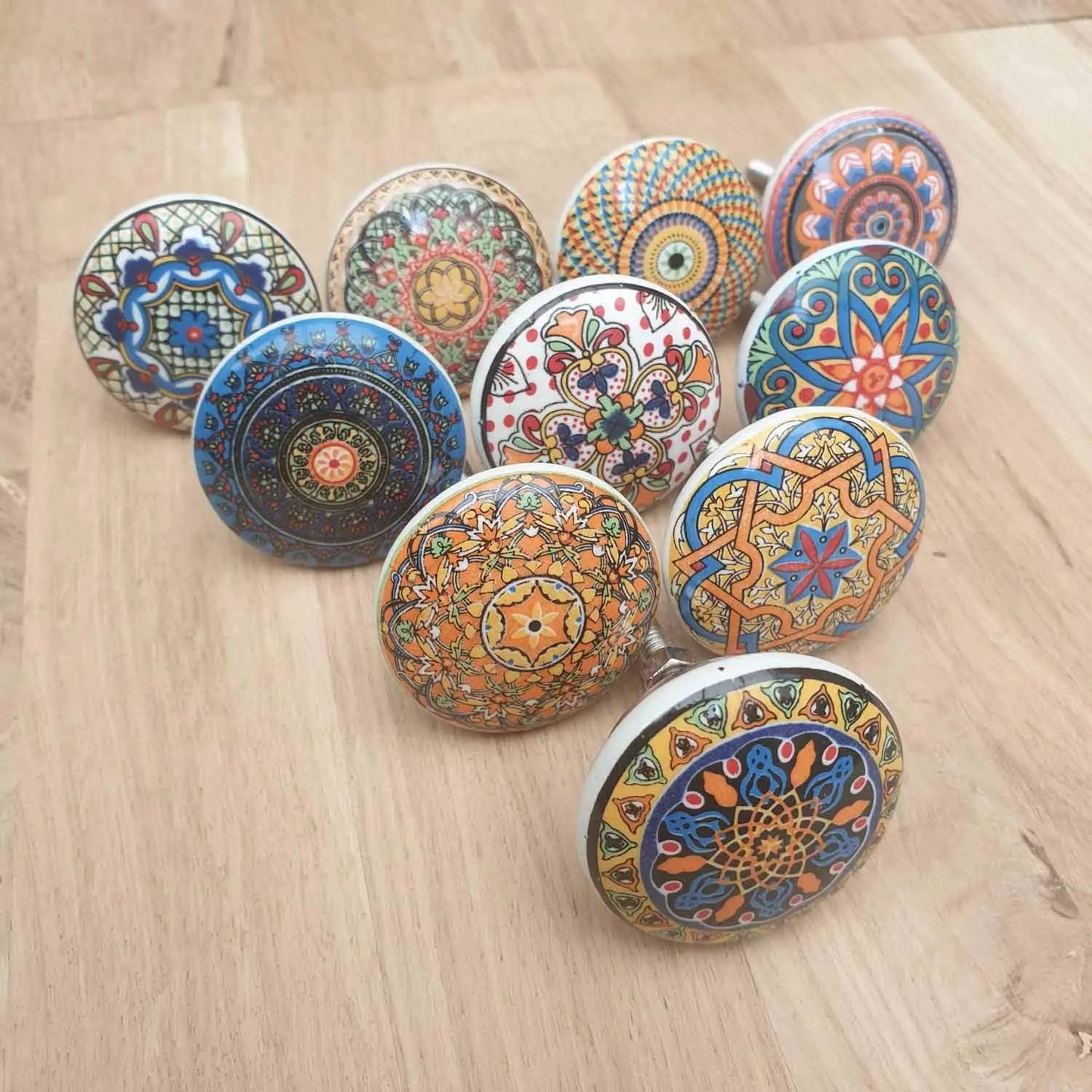 2x Multi Coloured Ceramic Door / Drawer Knobs  Hooks Knobs 