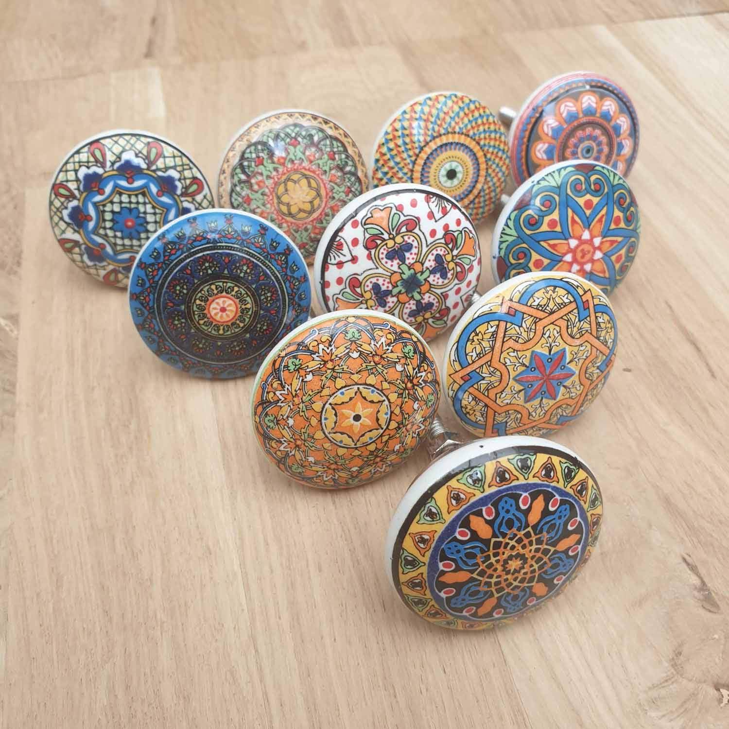Multi Coloured Ceramic Door / Drawer Knob  Hooks Knobs 