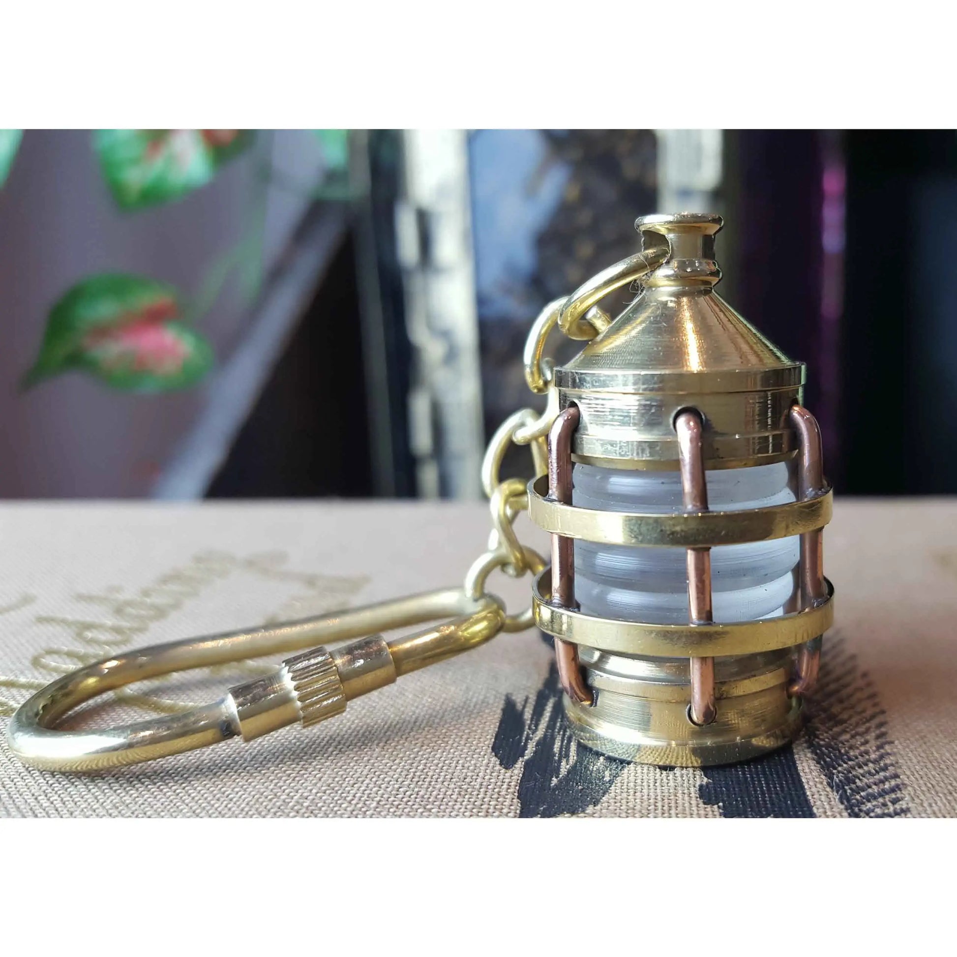 Clear Glass Lantern Solid Brass Nautical Keyring  Hooks Knobs 