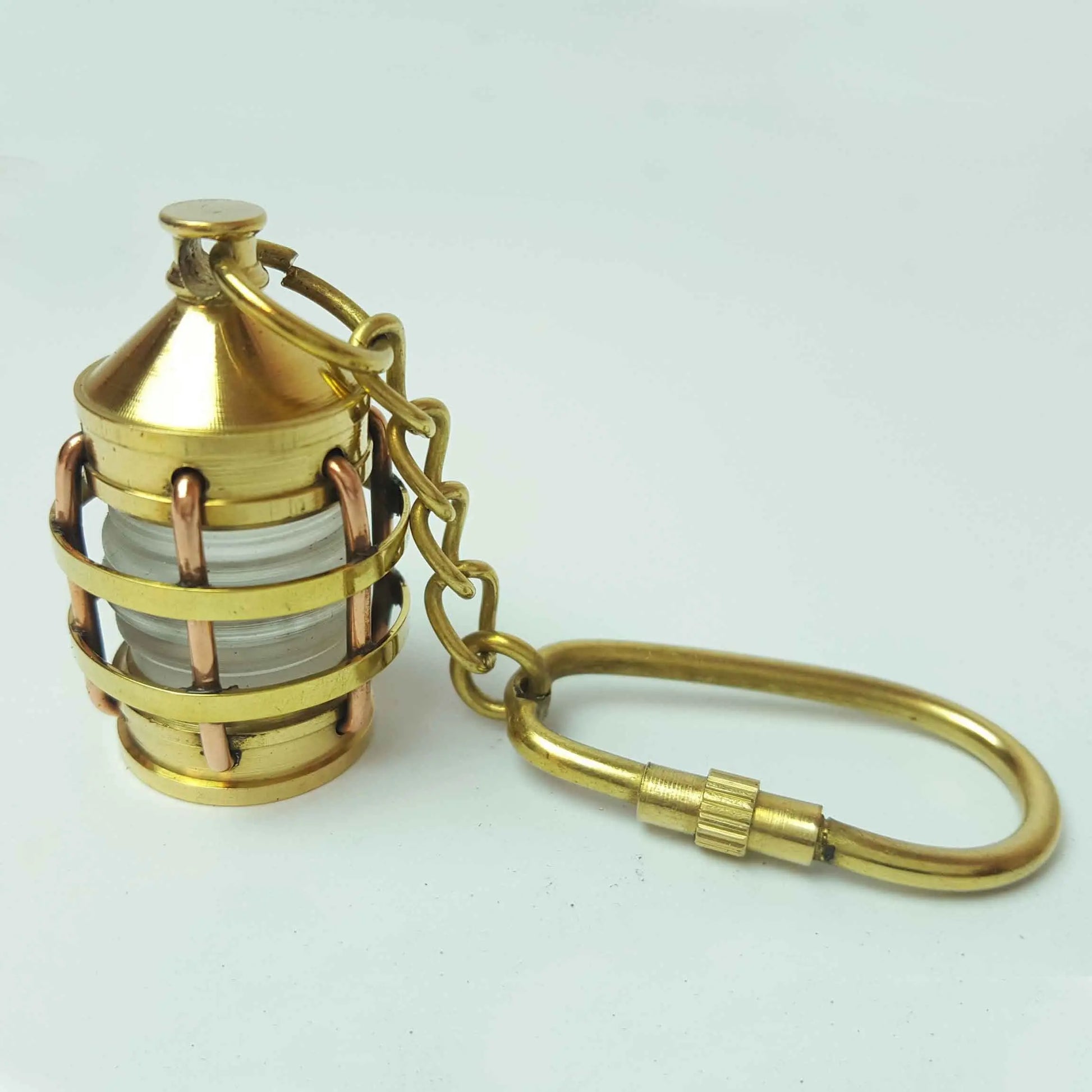Clear Glass Lantern Solid Brass Nautical Keyring  Hooks Knobs 